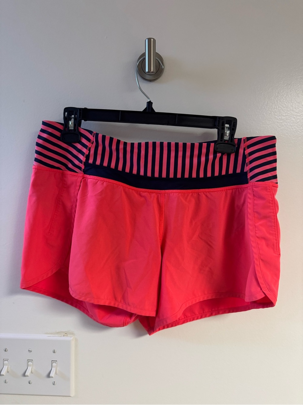 lululemon athletica Neon Pink Athletic Shorts with Navy Striped Waistband